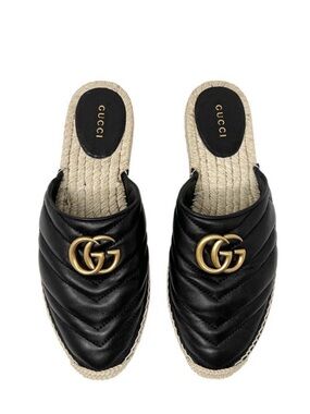 GUCCI GG Marmont Black Leather Espadrille Mules - Size 38